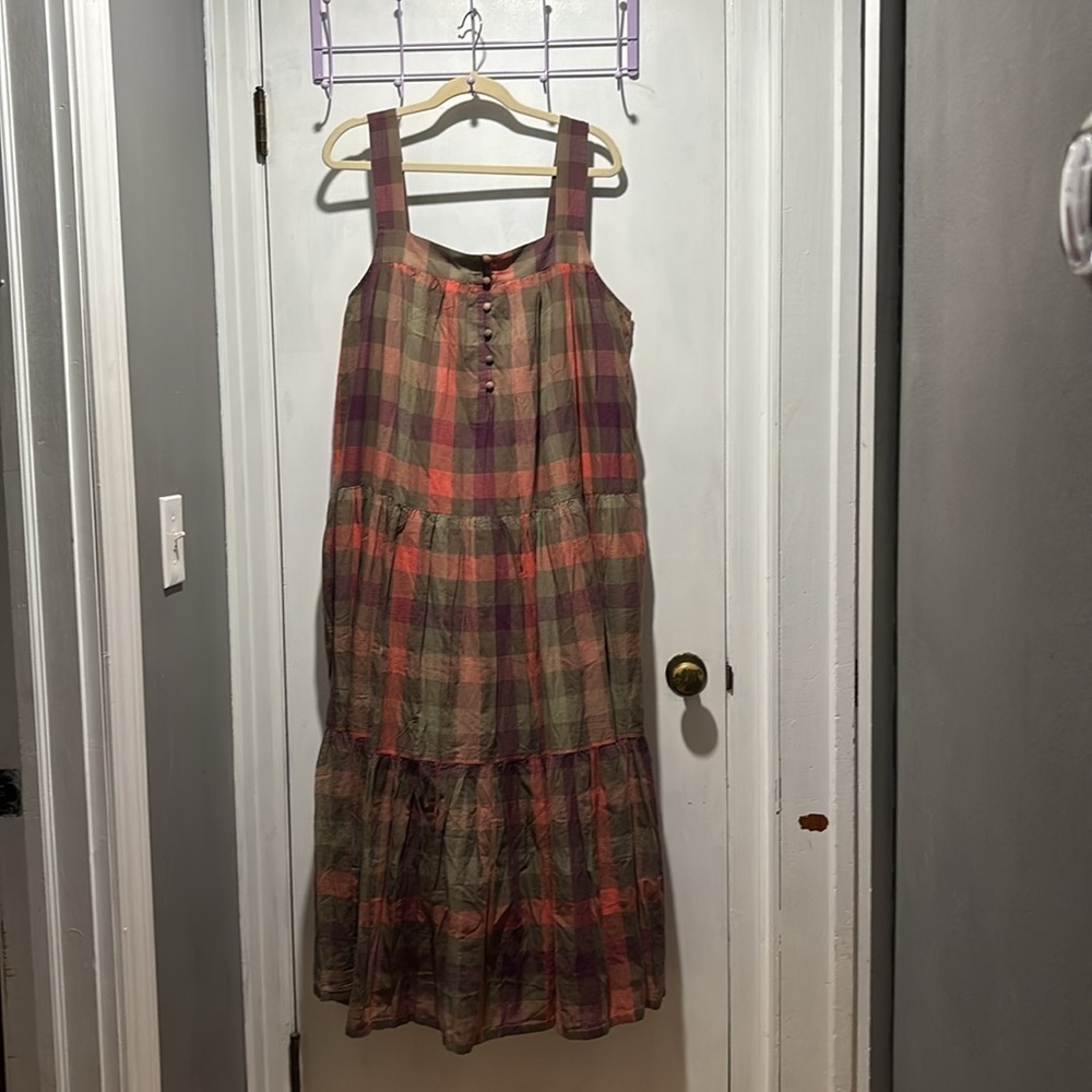 New NWT FAHERTY Marina maxi plaid tiered dress